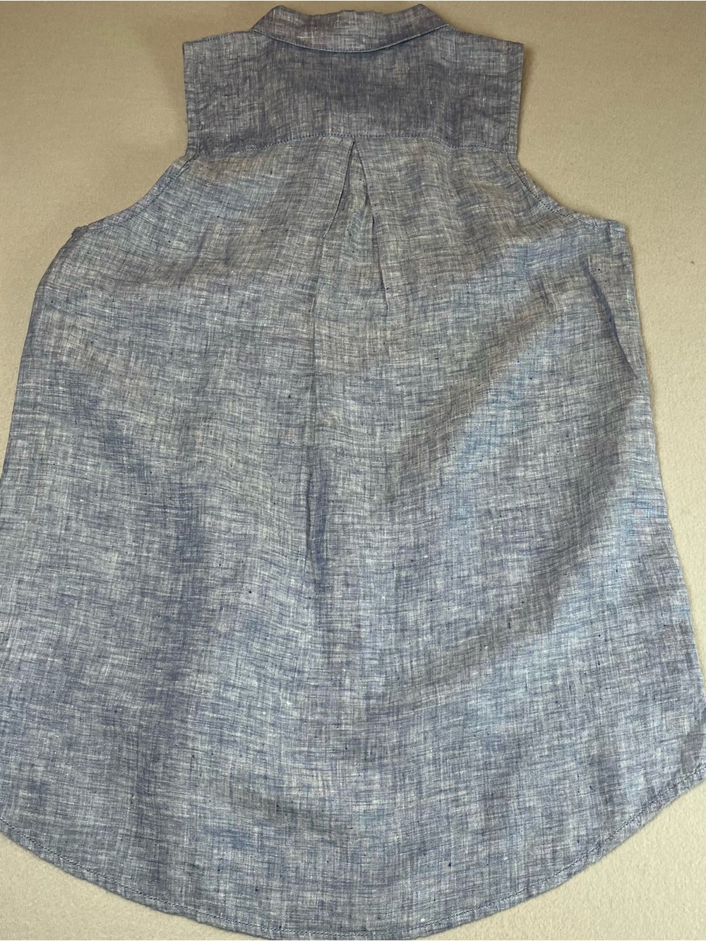 Garnet Hill 100% Linen Sleeveless Button Down Shirt  12 Blue High Low Coastal - Picture 5 of 7